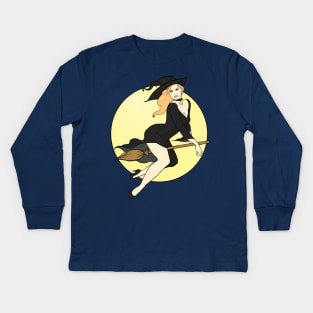 Witch Pinup Kids Long Sleeve T-Shirt